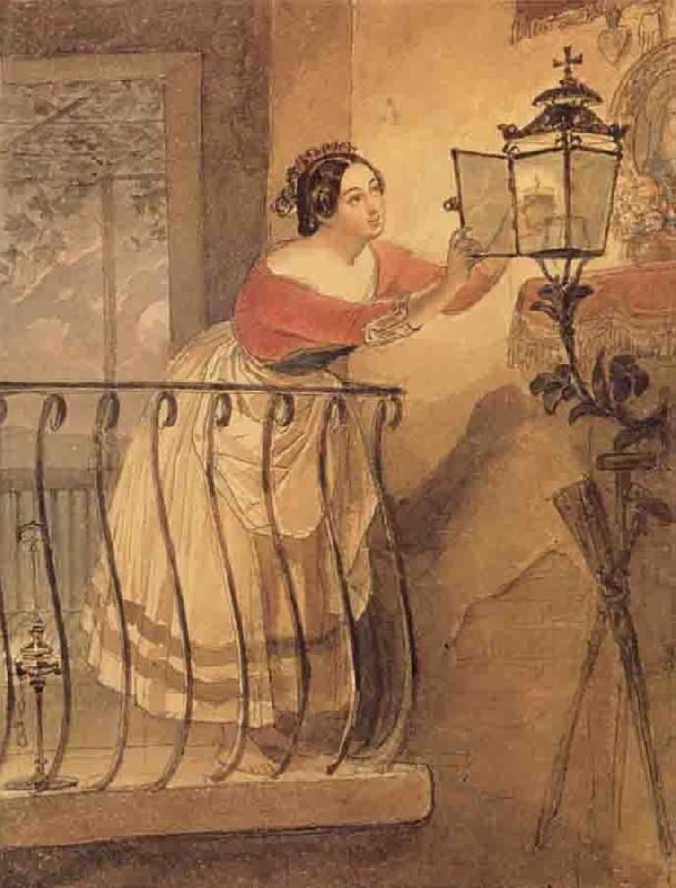 An Italian Woman Lighting a lamp bfore the Image of the Madonna, Karl Briullov